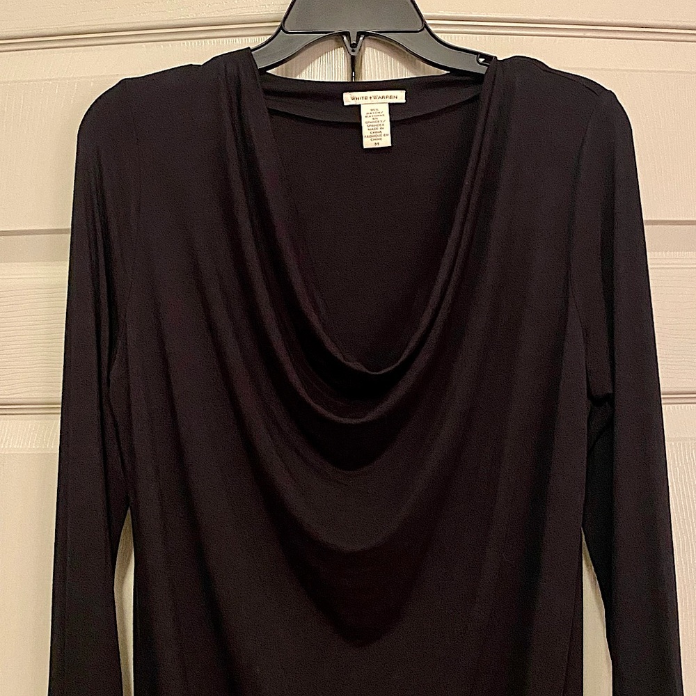 White+Warren Black Draped Neckline Blouse - Picture 2 of 4